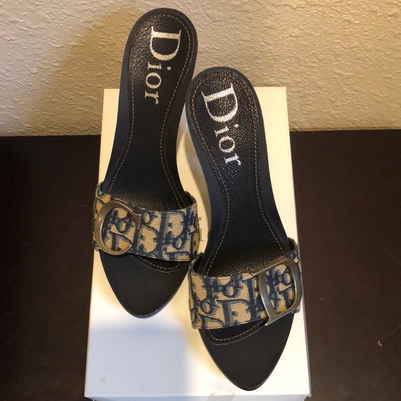 Dior Shoes - Dior Vintage Denim Canvas Trotter Mule Slide Heel